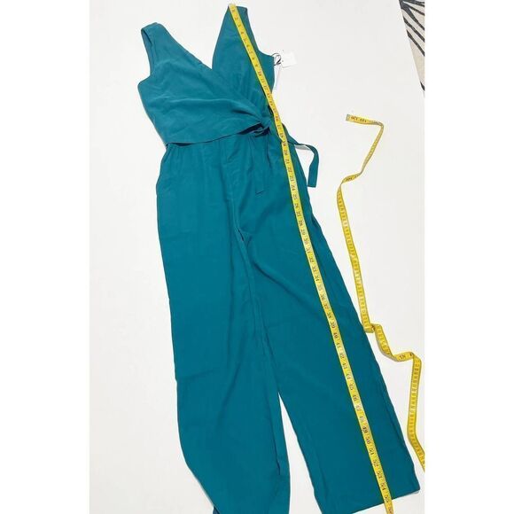 1.State Women's Twill Sleeveless V-Neck Wrap Front Jumpsuit Emerald Green Size 0 - Picture 13 of 16